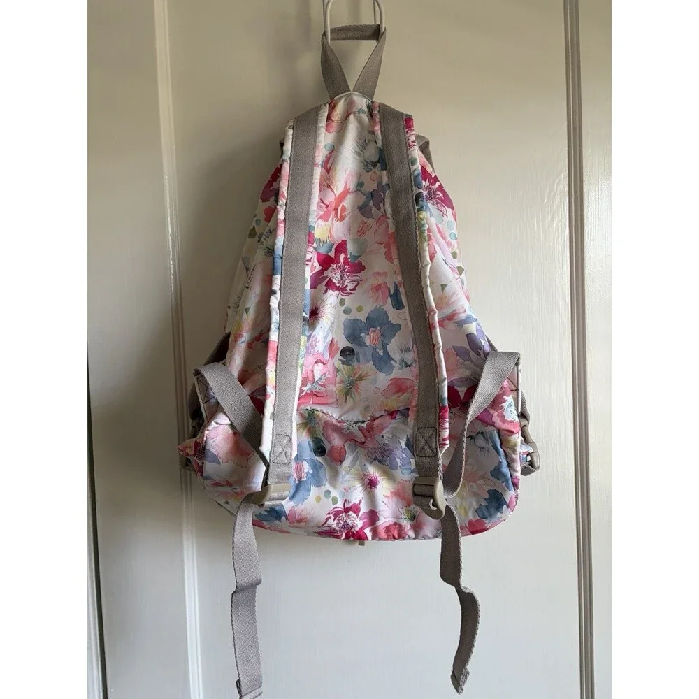 LeSportsac EUC Voyager Backpack Floral Watercolor Pink Drawstring Travel Bag
